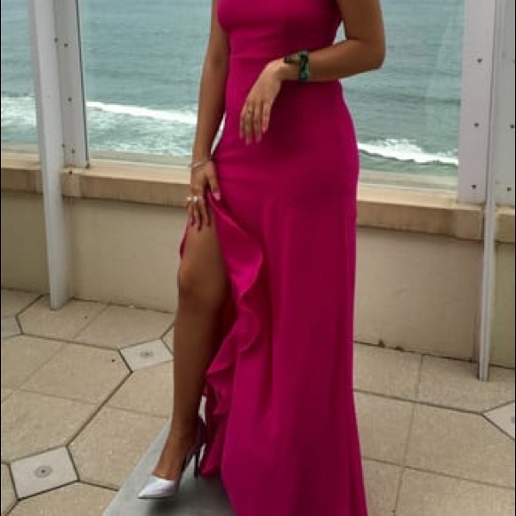 1 LEFT LULUS RUFFLE SLIT MAGENTA MAXI 💞SO PRETTY - Picture 7 of 8